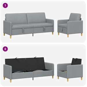 Sedačka se storage 2 pcs Světle šedá Polyester - obrázek 4