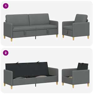 Sedačka se storage 2 pcs Tmavě šedá Polyester - obrázek 4