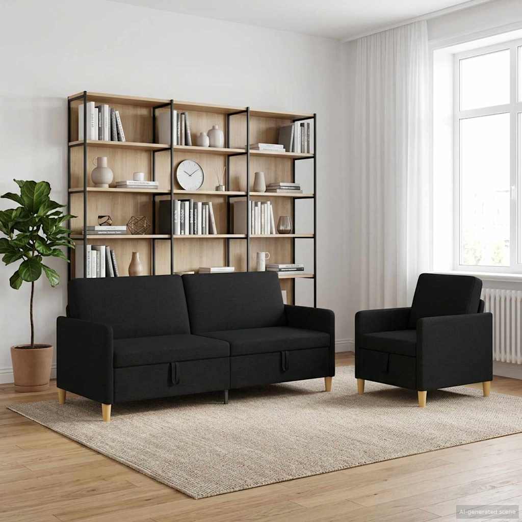 Sofa set z shrambo 2 pcs Črna Poliester - slika 3