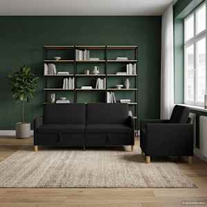 Sofa set z shrambo 2 pcs Črna Poliester