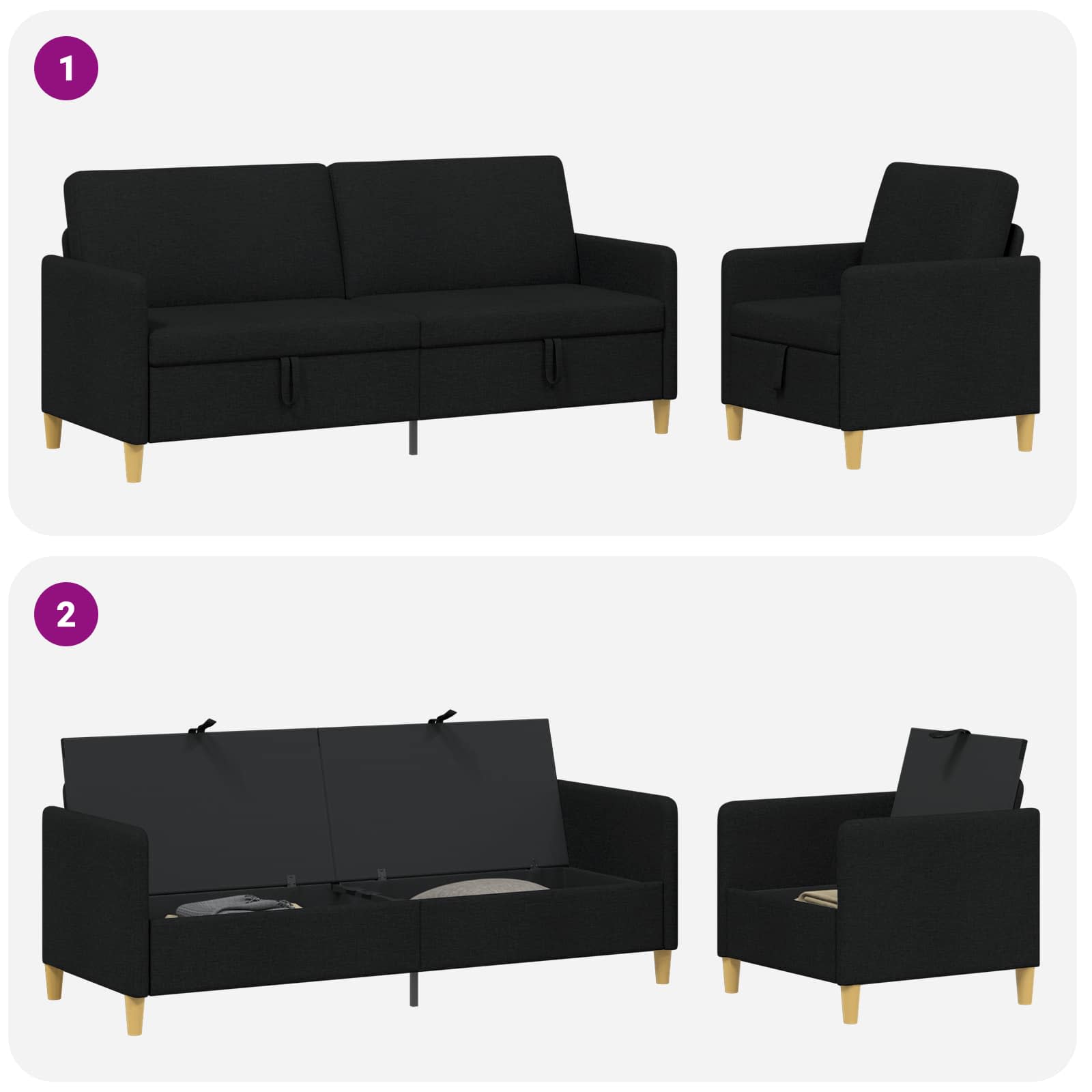 Sofa set z shrambo 2 pcs Črna Poliester - slika 4