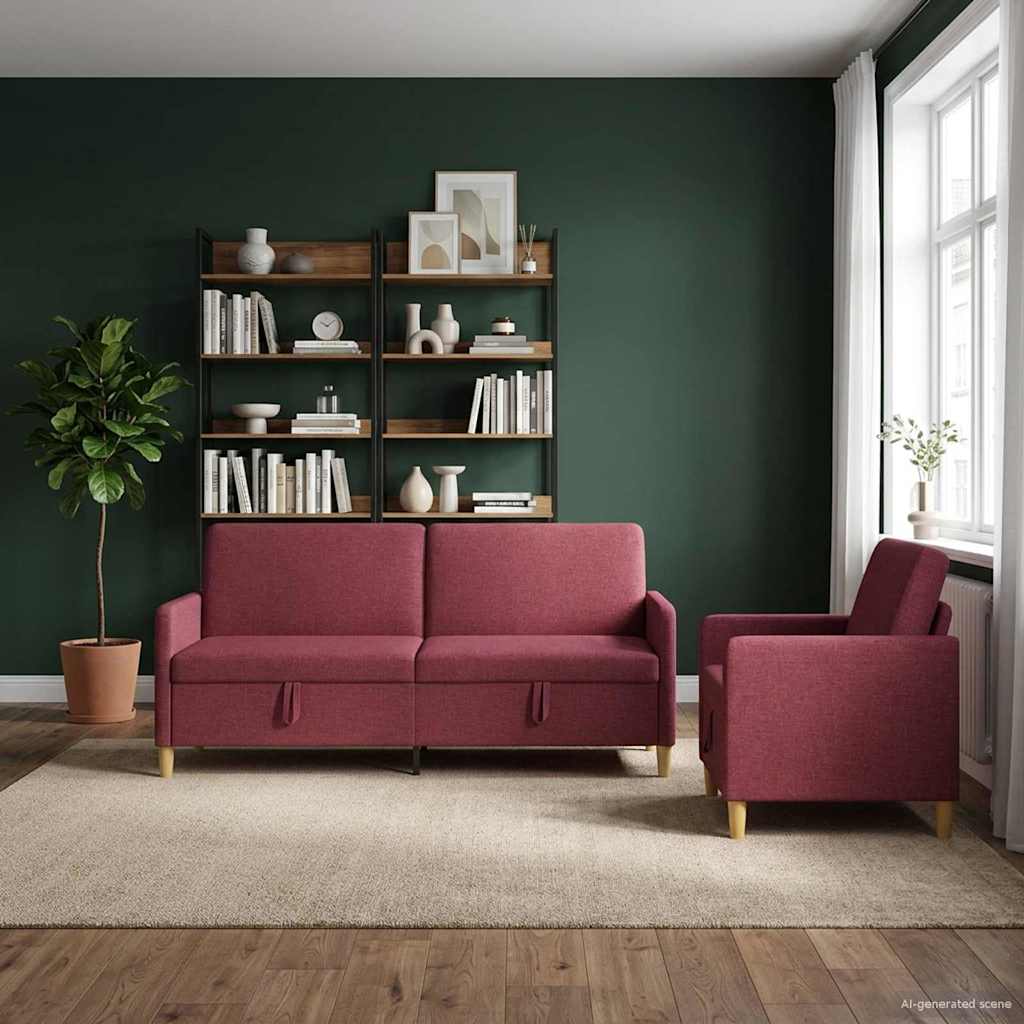 Sofa set z shrambo 2 pcs Vinorodna rdeča Poliester