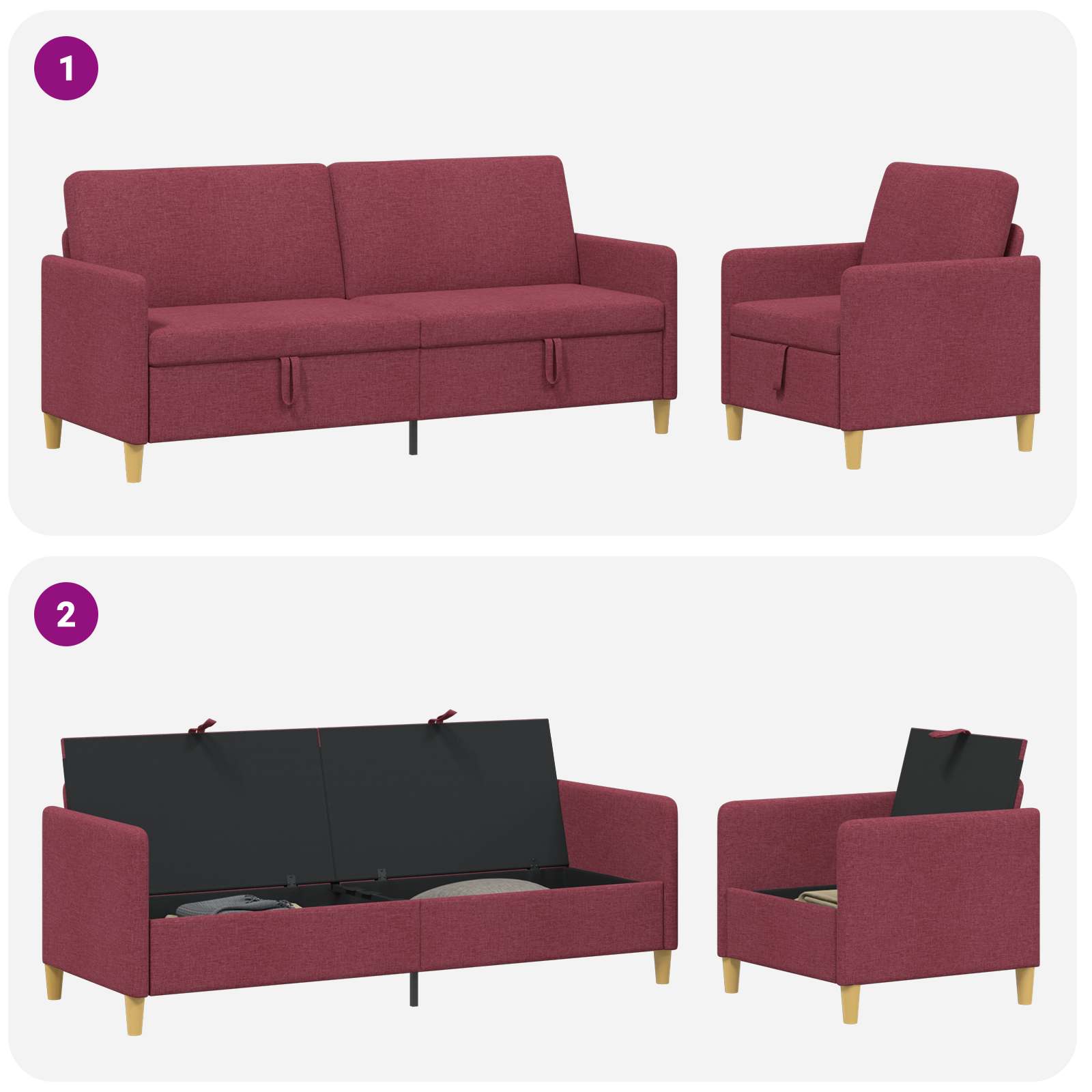 Sofa set z shrambo 2 pcs Vinorodna rdeča Poliester - slika 4