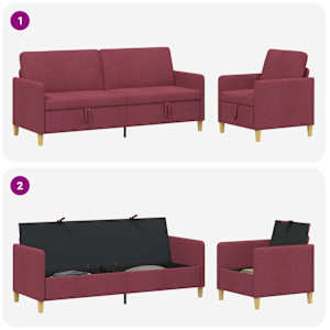 Sedačka se storage 2 pcs Víno Červené Polyester - obrázek 4