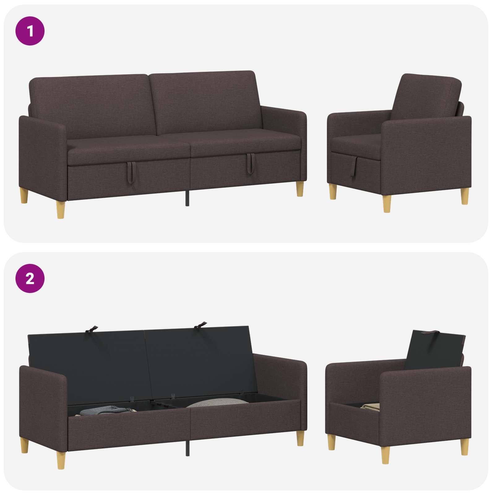 Sofa set z shrambo 2 pcs Temno rjava Poliester - slika 4