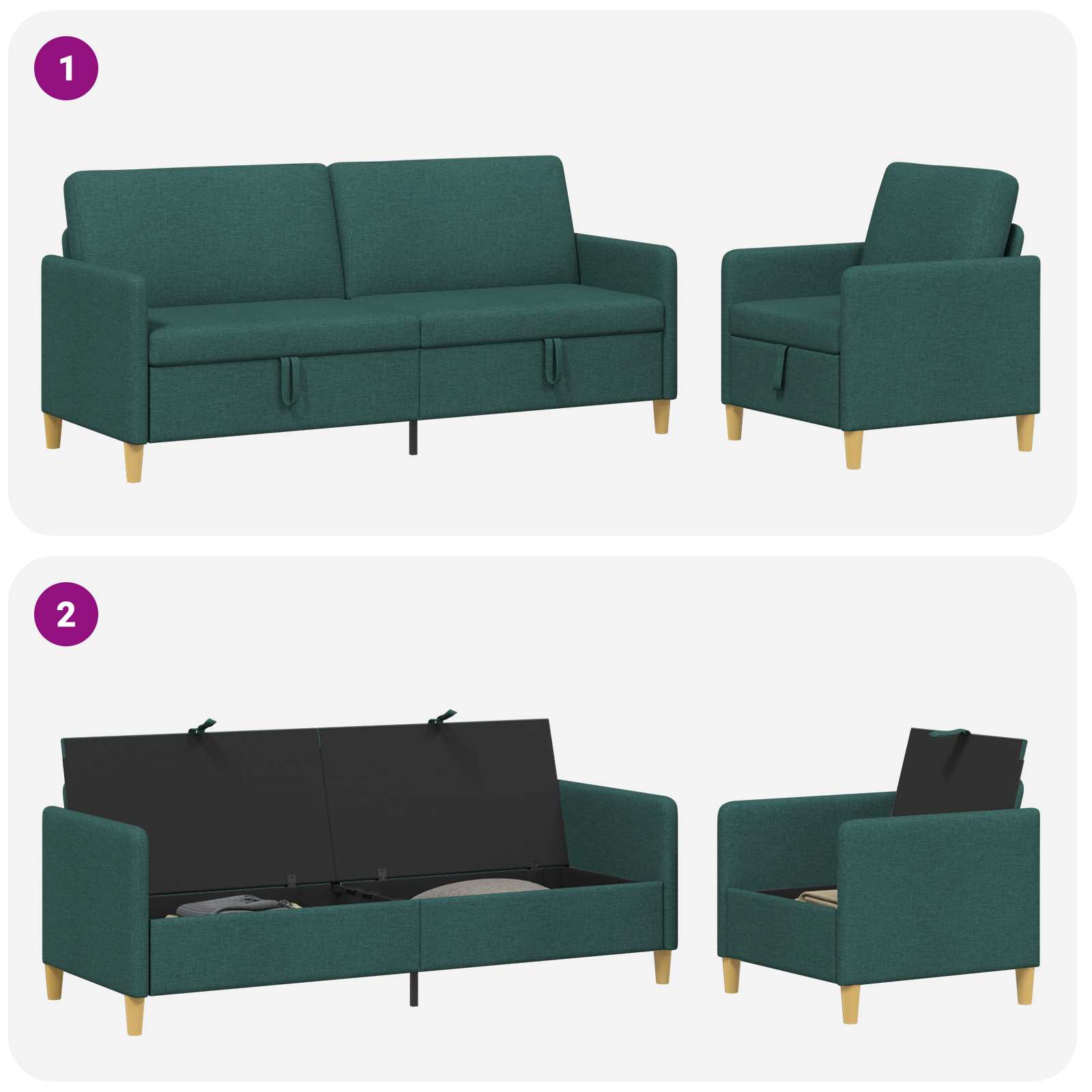 Sofa set z shrambo 2 pcs Temno zelena Poliester - slika 3