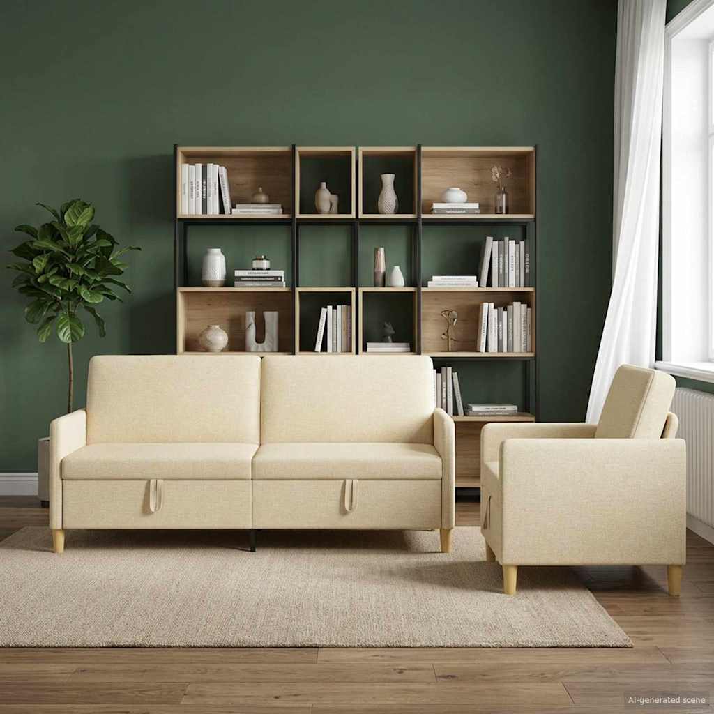 Sofa set z shrambo 2 pcs Krem Poliester - slika 3