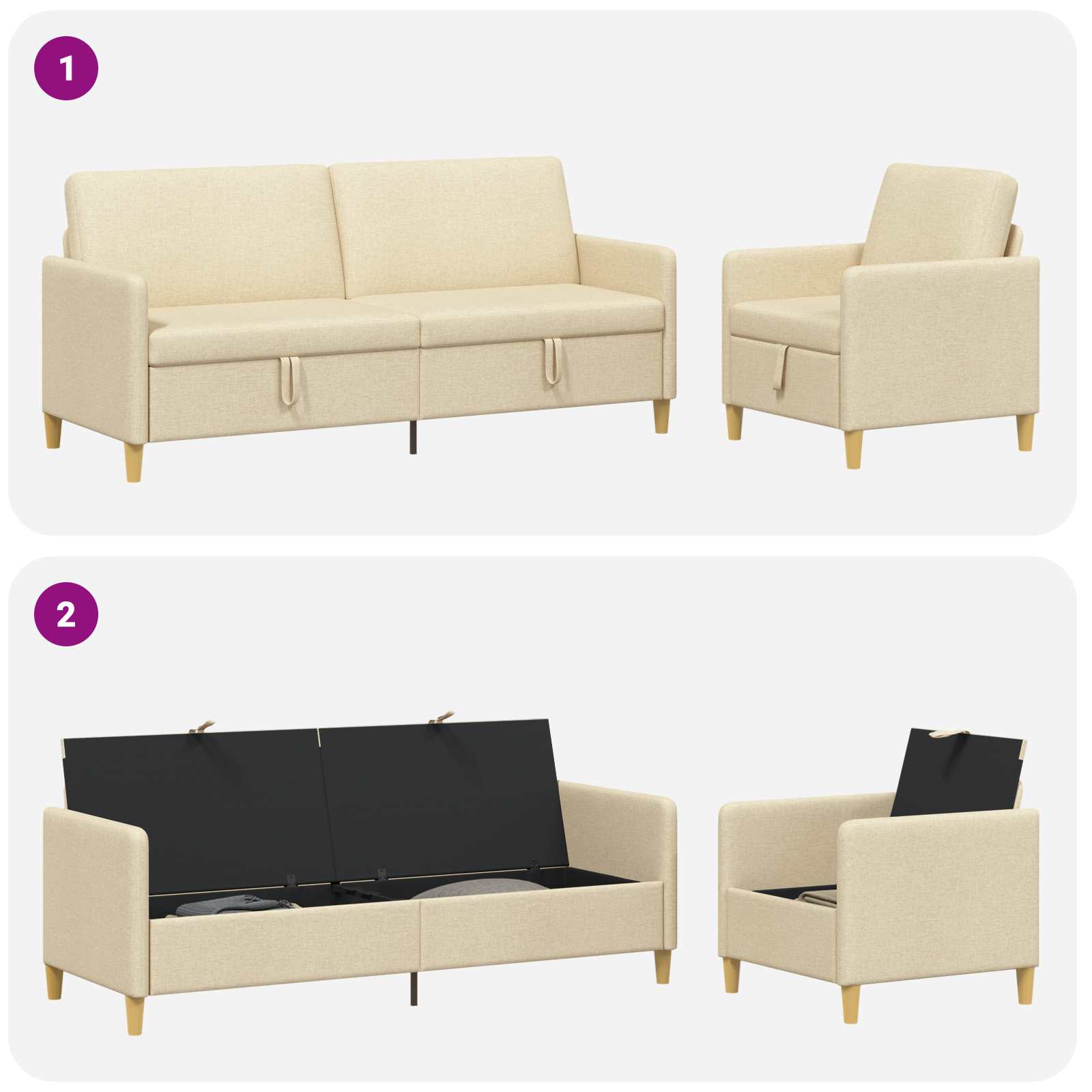Sofa set z shrambo 2 pcs Krem Poliester - slika 4