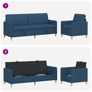 Sedačka se storage 2 pcs Modrá Polyester - obrázek 4