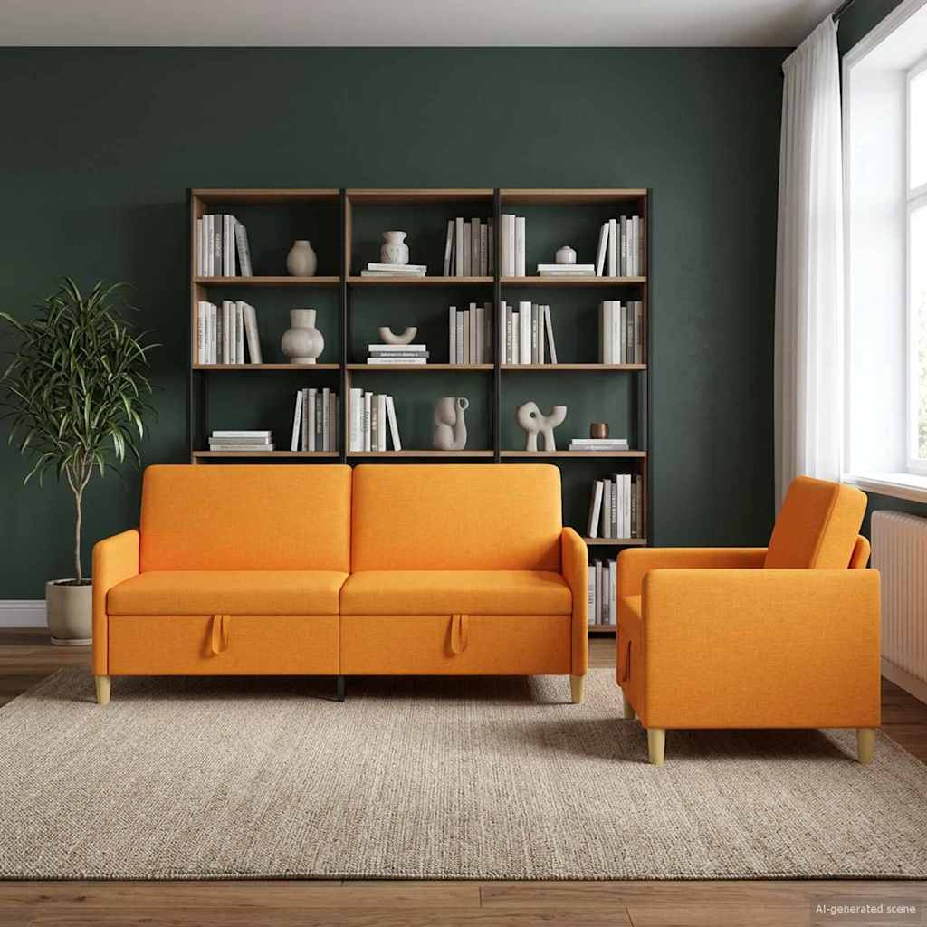 Sofa set z shrambo 2 pcs Temno rumena Poliester