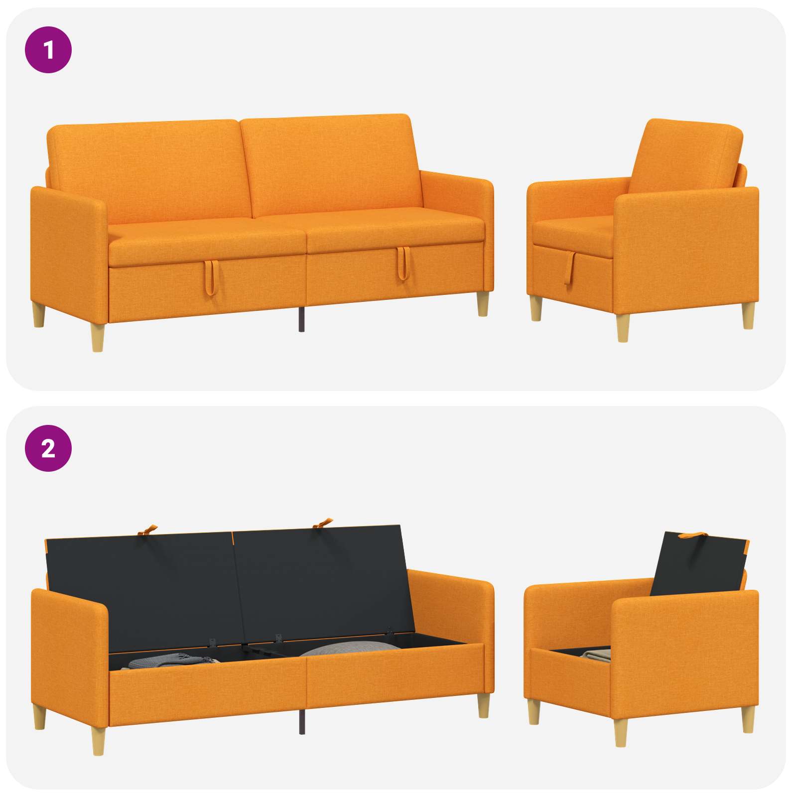 Sofa set z shrambo 2 pcs Temno rumena Poliester - slika 4