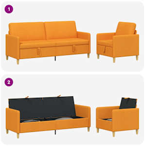 Sedačka se storage 2 pcs Tmavě žlutá Polyester - obrázek 4