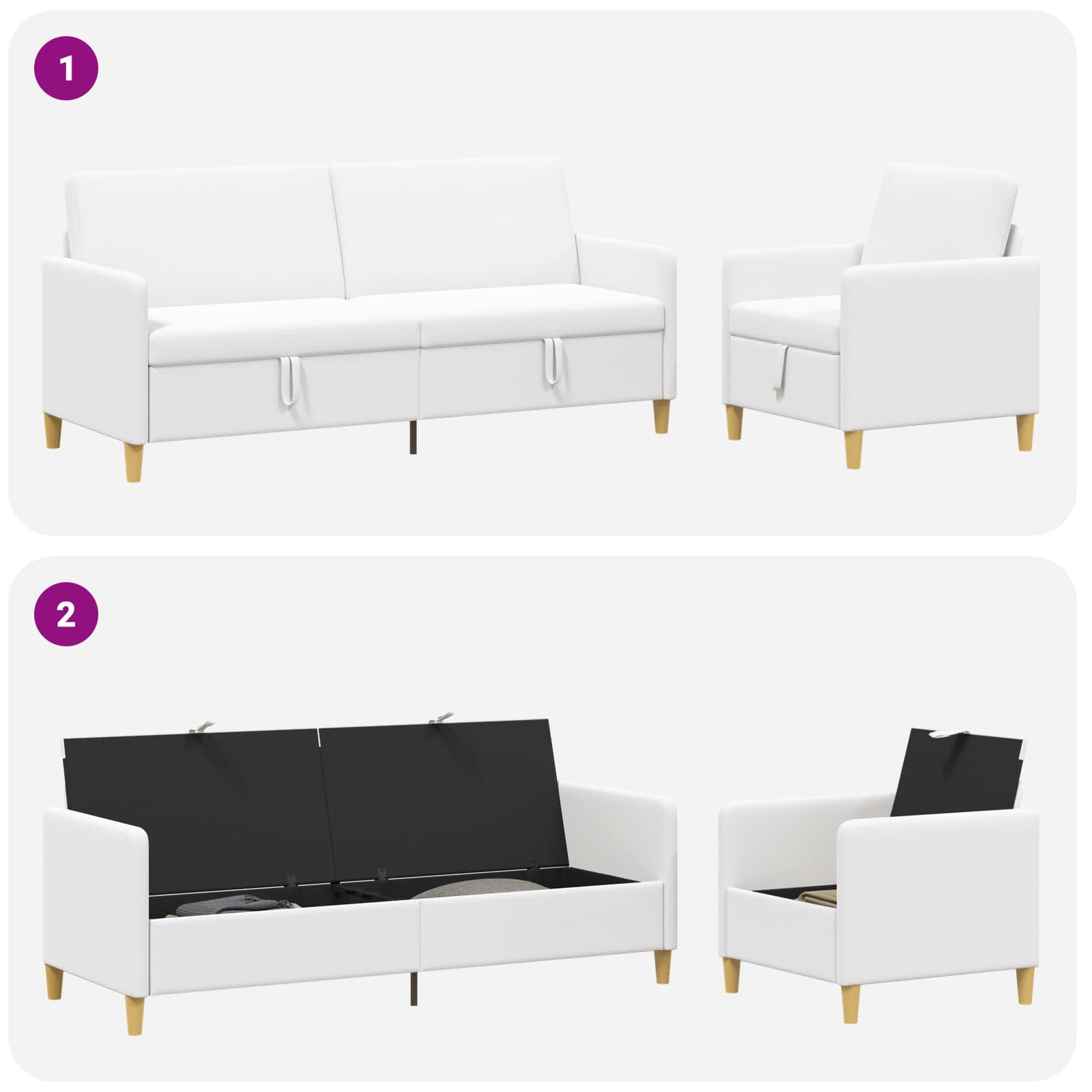 Sofa set z shrambo 2 pcs Bela Poliester - slika 4