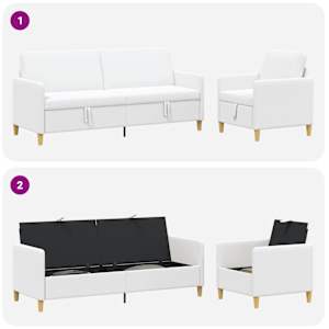 Sedačka se storage 2 pcs Bílá Polyester - obrázek 4