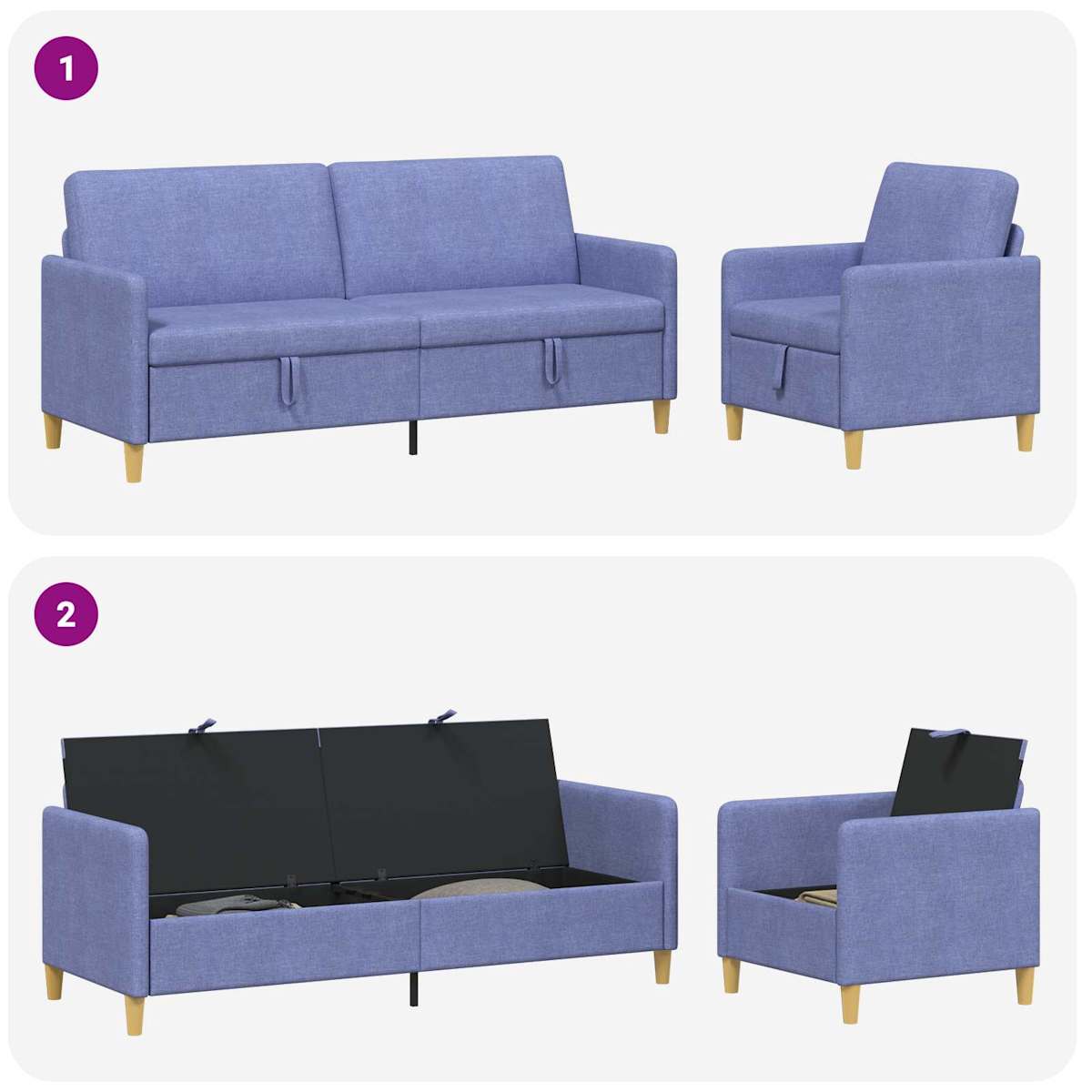 Sofa sæt med opbevaring 2 stk. Polyester - Billede 7