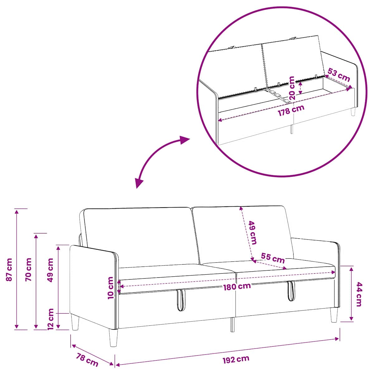 Sofa sæt med opbevaring 2 stk. Polyester - Billede 10