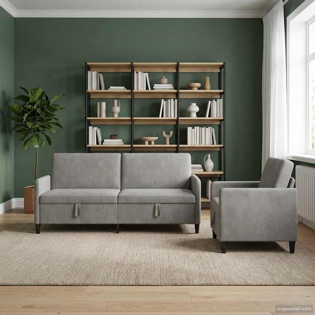 vidaXL Sofa set z shrambo 2 kos Svetlo siva Poliester