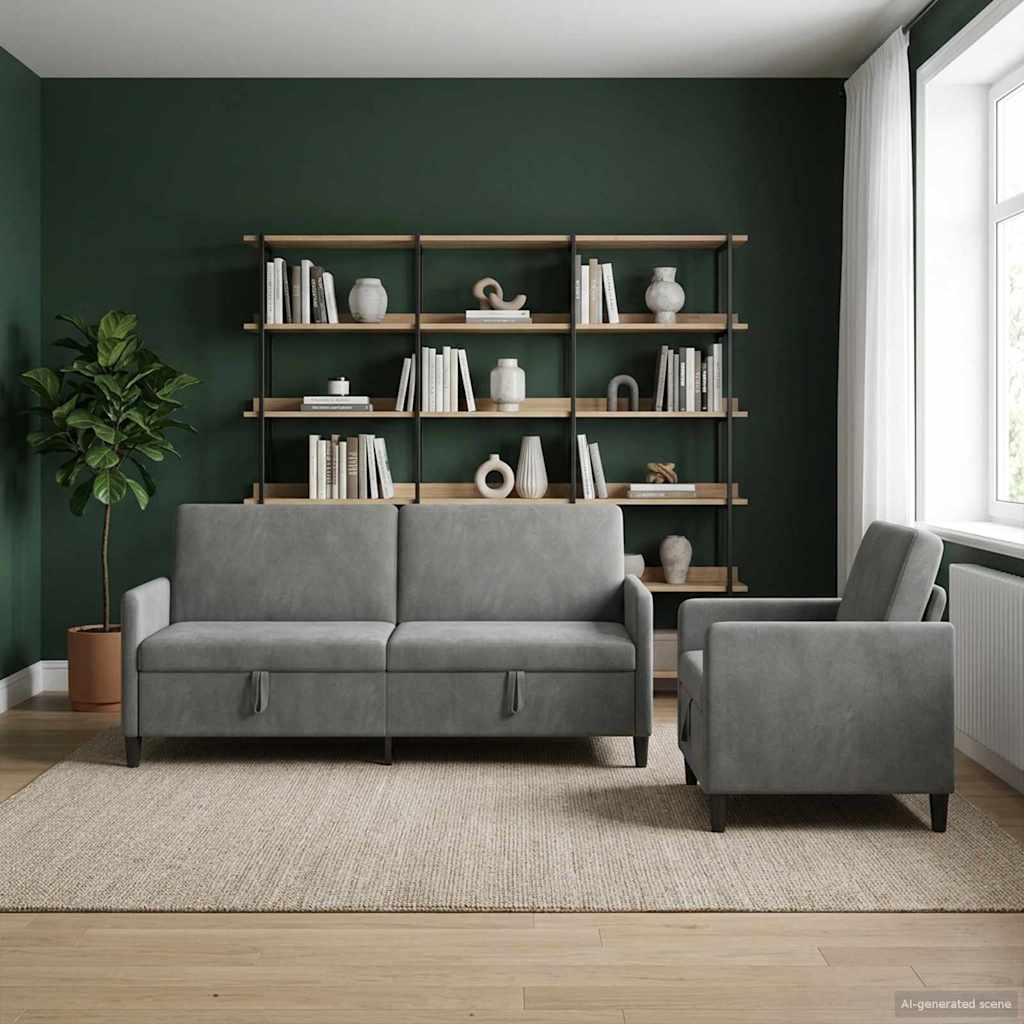 vidaXL Sofa set z shrambo 2 kos Temno siva Poliester