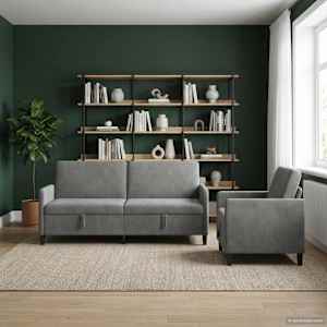 Sofa set z shrambo 2 kos Temno siva Poliester