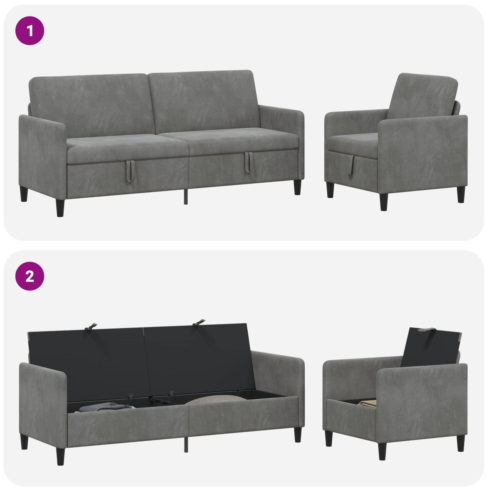 Sofa set z shrambo 2 kos Temno siva Poliester