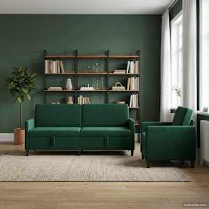 Sofa set z shrambo 2 kos Temno zelena Poliester