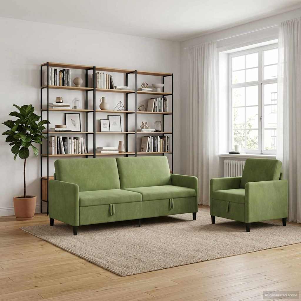 vidaXL Bankenset met opbergruimte 2 st Lichtgroen Polyester