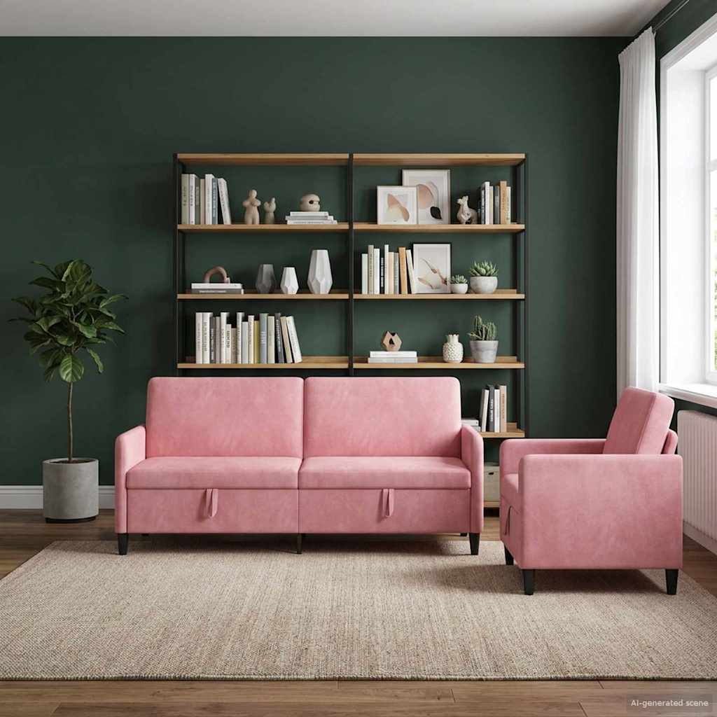 vidaXL Bankenset met opbergruimte 2 st Roze Polyester