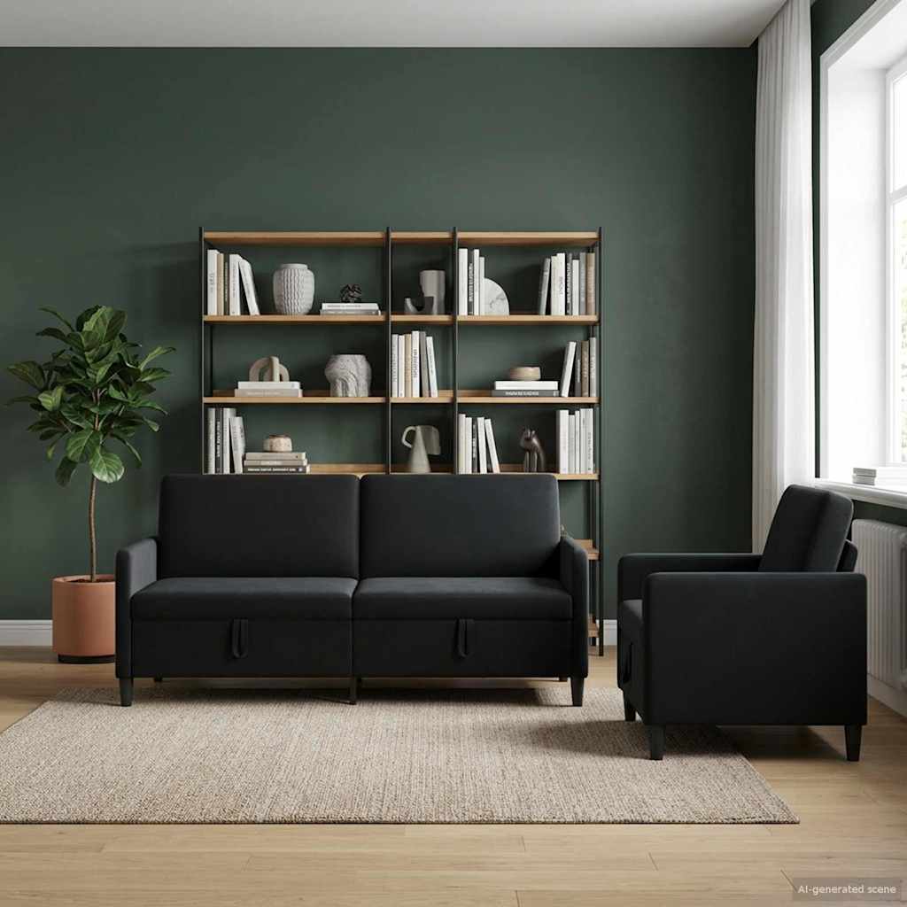 vidaXL Sofa set z shrambo 2 kos Črna Poliester