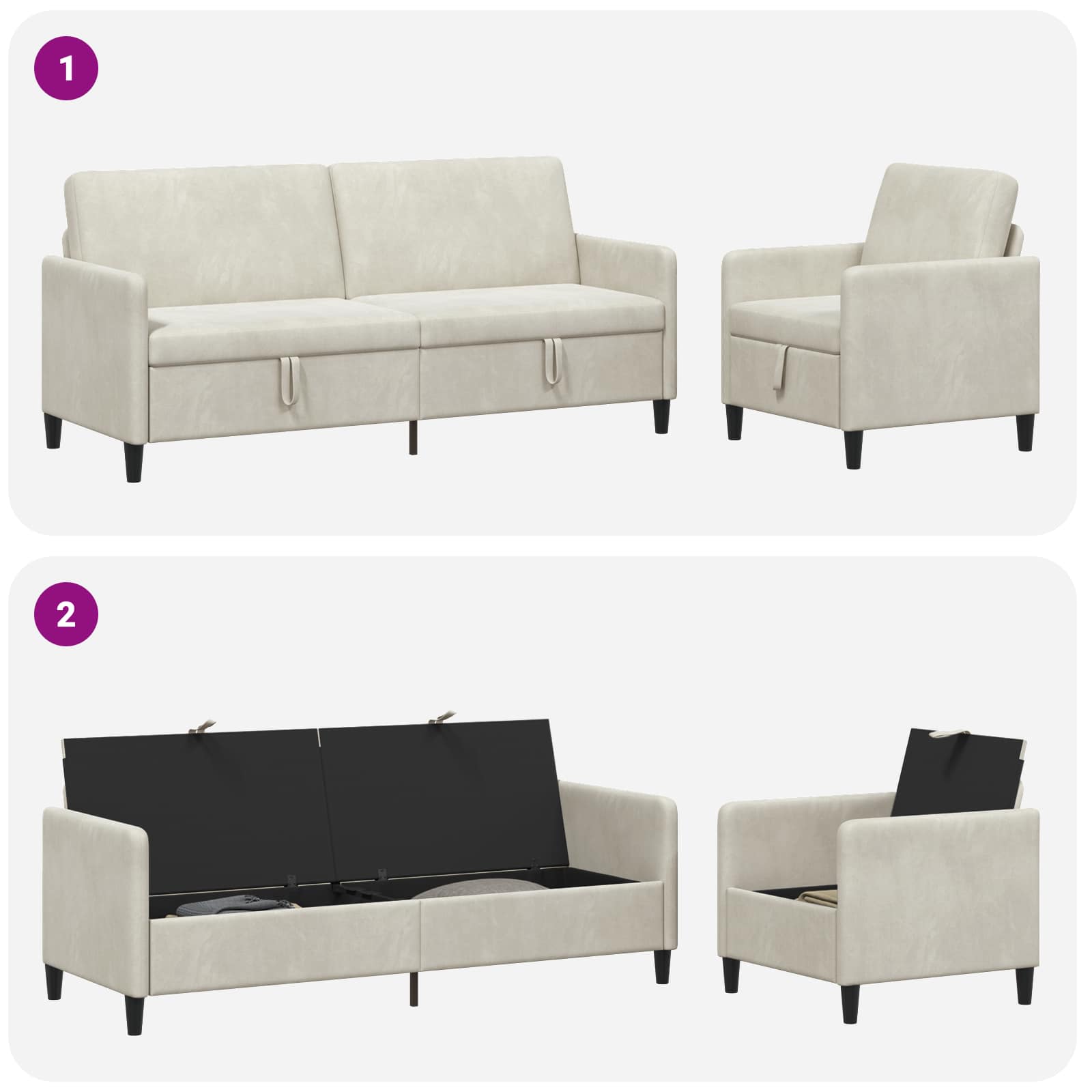 Sofa set z shrambo 2 kos Krem Poliester