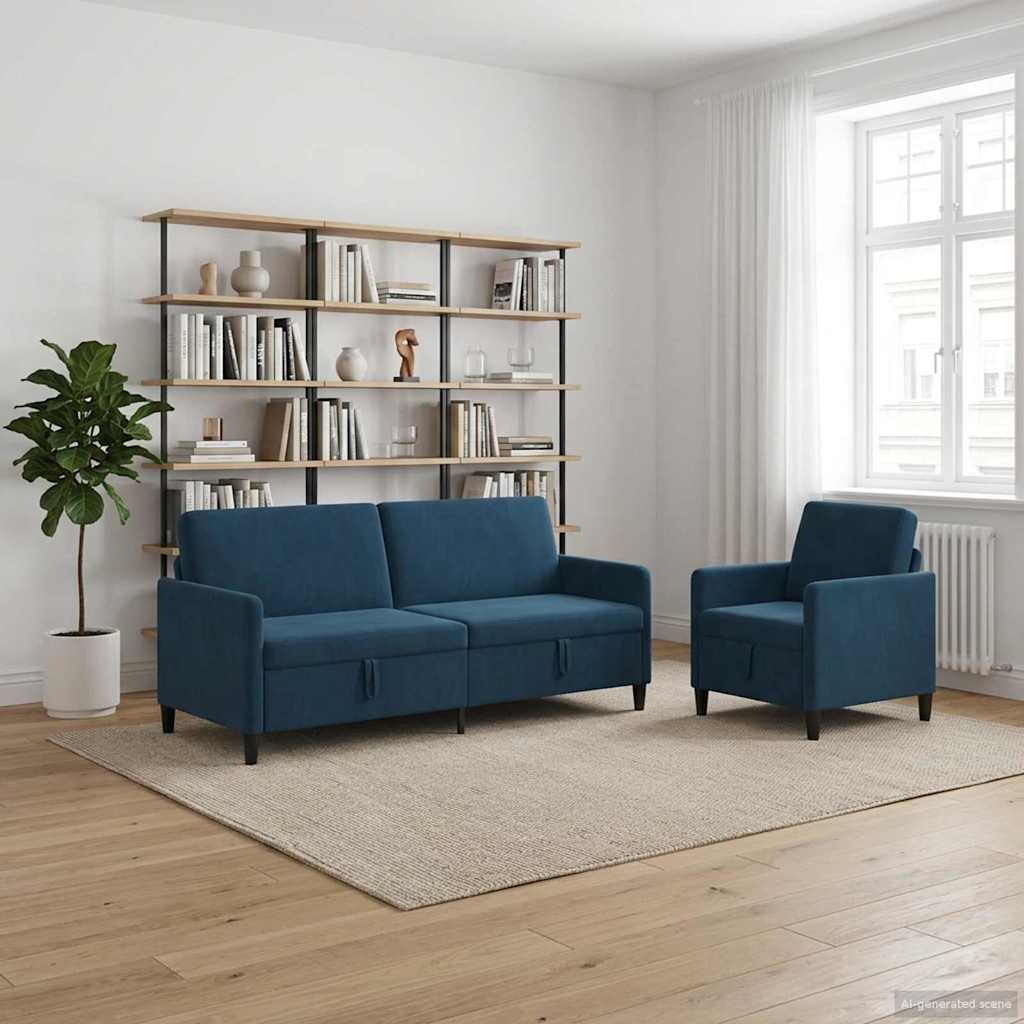 vidaXL Bankenset met opbergruimte 2 st Blauw Polyester