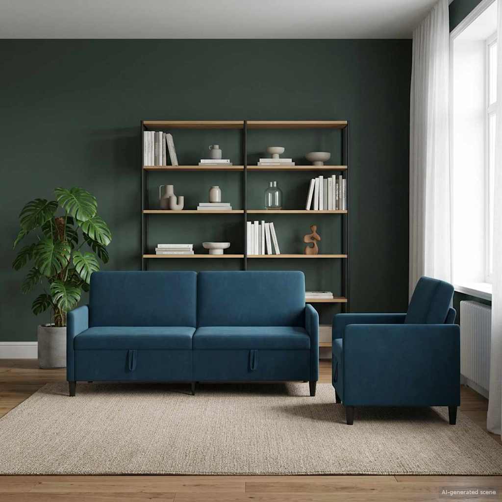 vidaXL Bankenset met opbergruimte 2 st Blauw Polyester