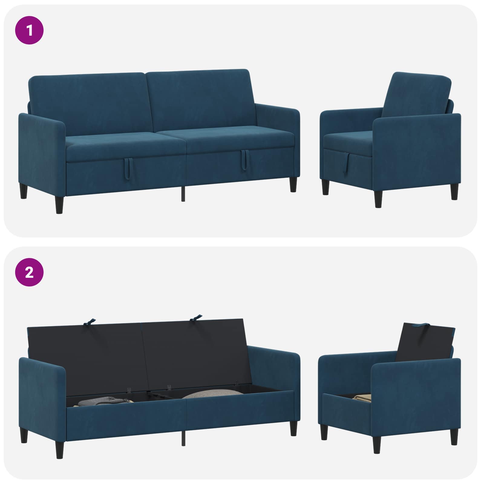 vidaXL Bankenset met opbergruimte 2 st Blauw Polyester