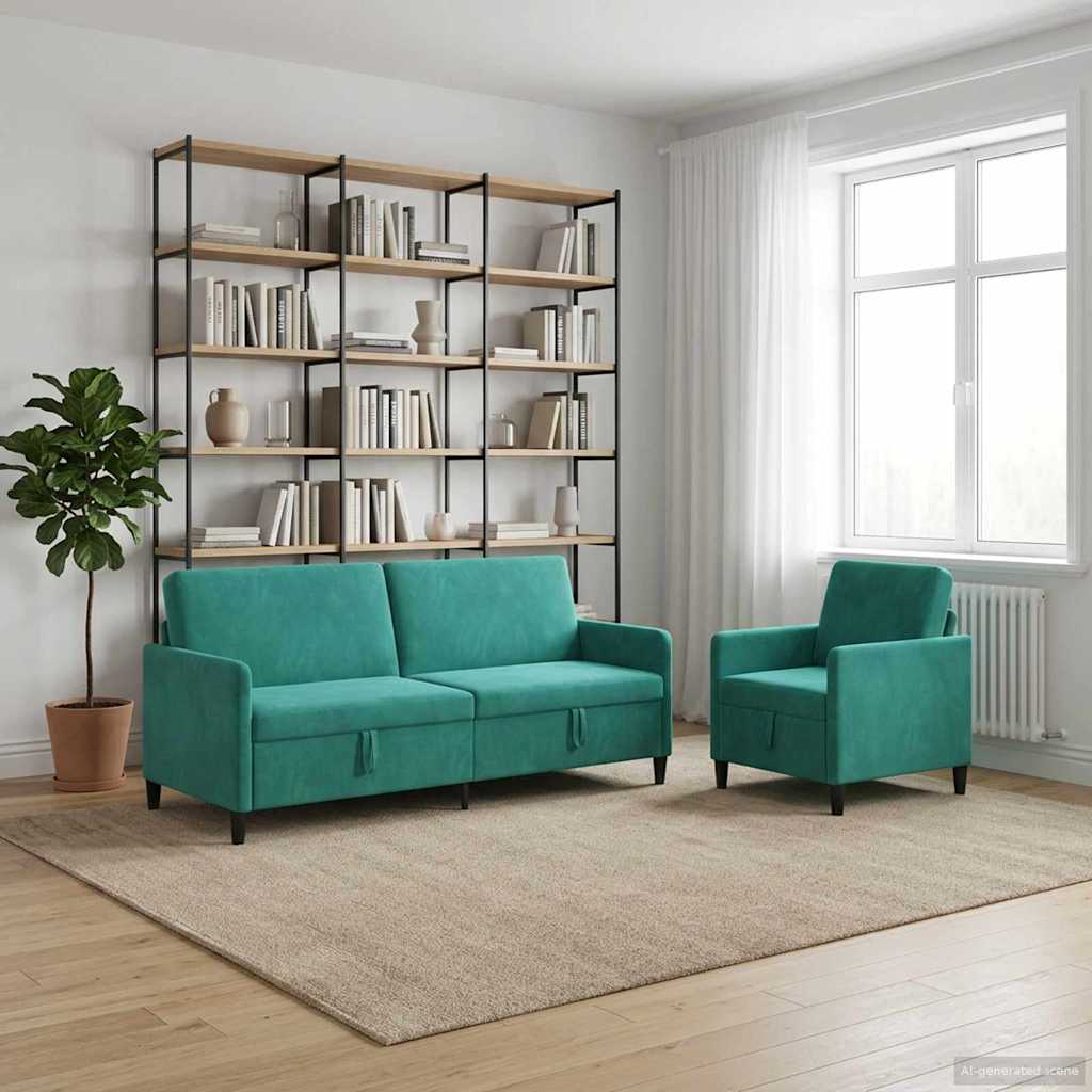 vidaXL Bankenset met opbergruimte 2 st Turquoise Polyester