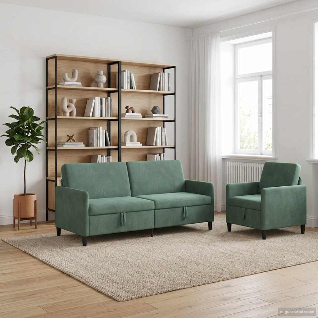 vidaXL Bankenset met opbergruimte 2 st Zeegroen Polyester