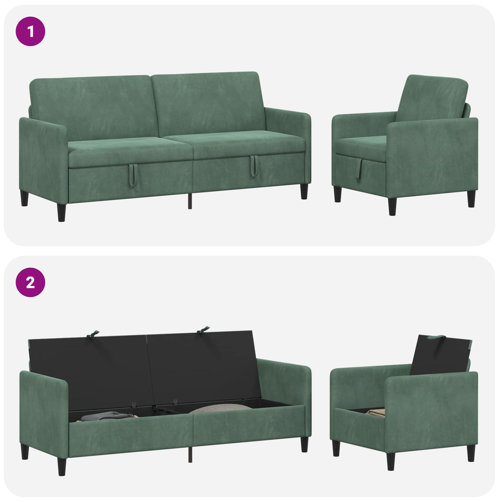 vidaXL Bankenset met opbergruimte 2 st Zeegroen Polyester