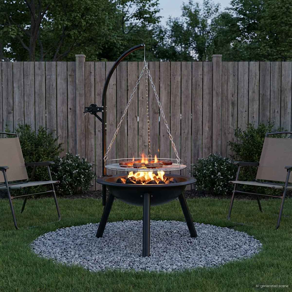 Bålsted med justerbar grillrist ⌀55,5 x 107,5 cm Stål Sort