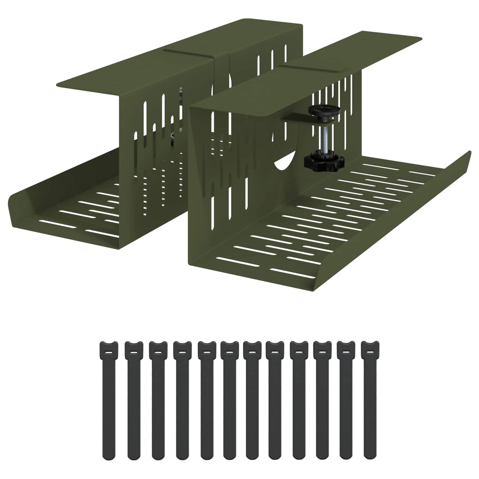 Unter dem Schreibtisch Kabelmanagement Tray 2 Stk. Olivgrün – Ansicht 2