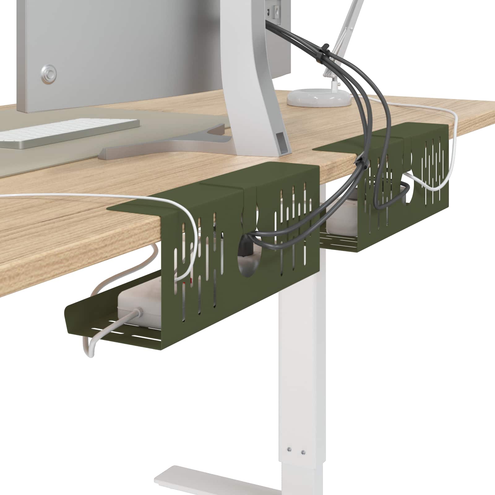 Unter dem Schreibtisch Kabelmanagement Tray 2 Stk. Olivgrün – Ansicht 3