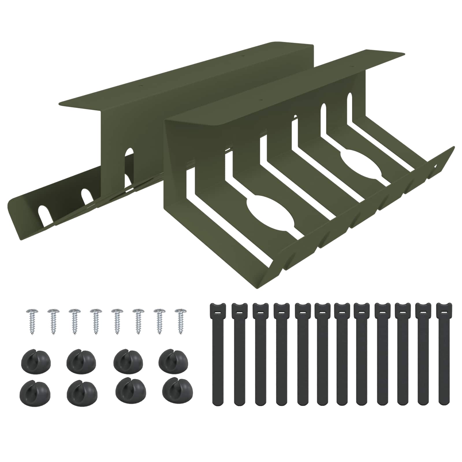 Unter dem Schreibtisch Kabelmanagement Tray 2 Stk. Olivgrün – Ansicht 2
