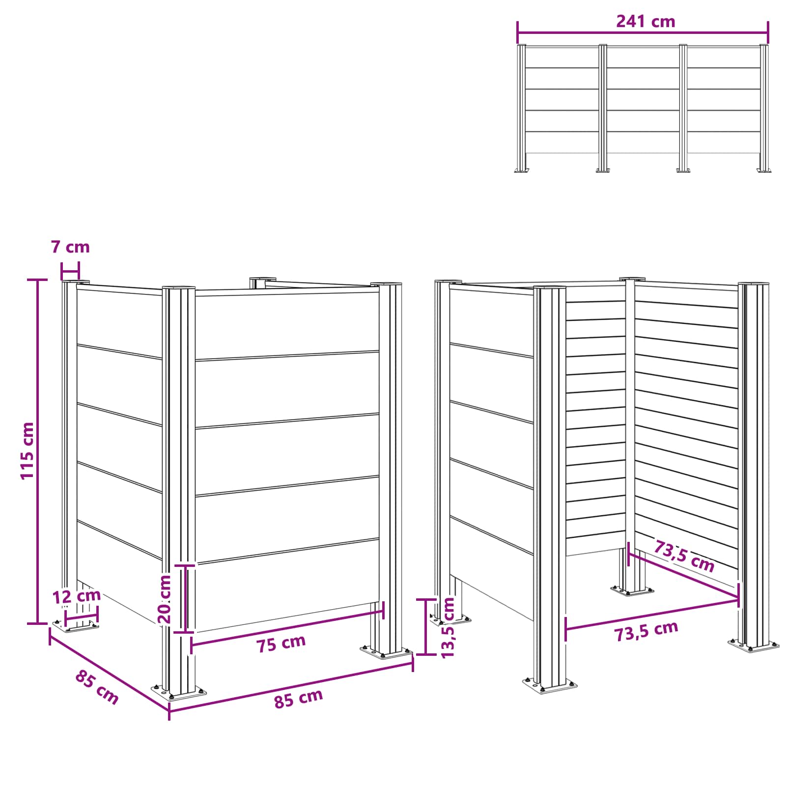 Afvalbak Schutting Grijs 85 x 85 x 115 cm Aluminium en WPC image 10