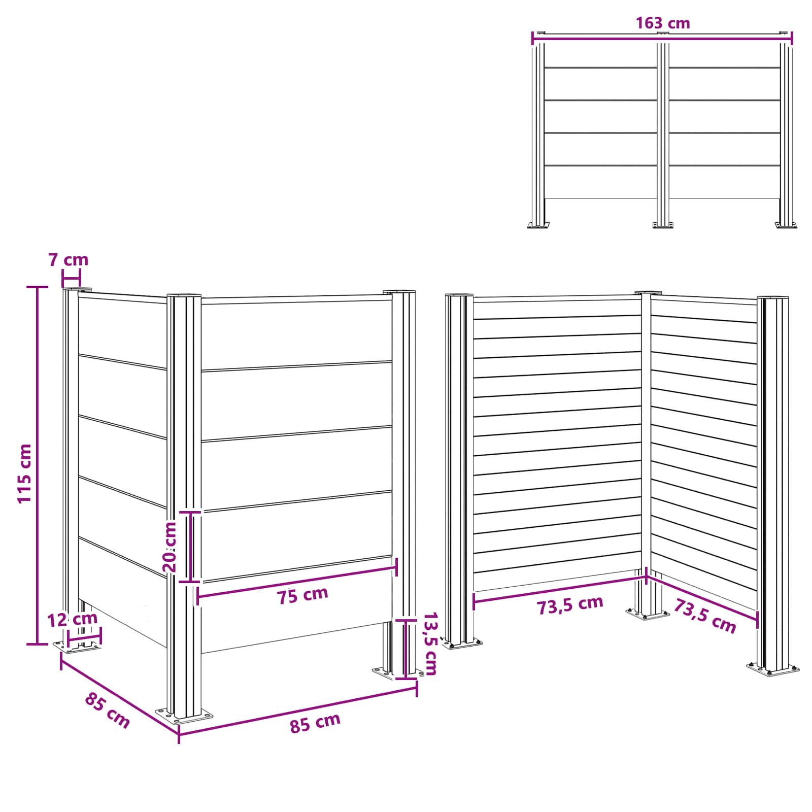 Afvalbak Schutting Bruin 85 x 85 x 115 cm Aluminium en WPC image 9