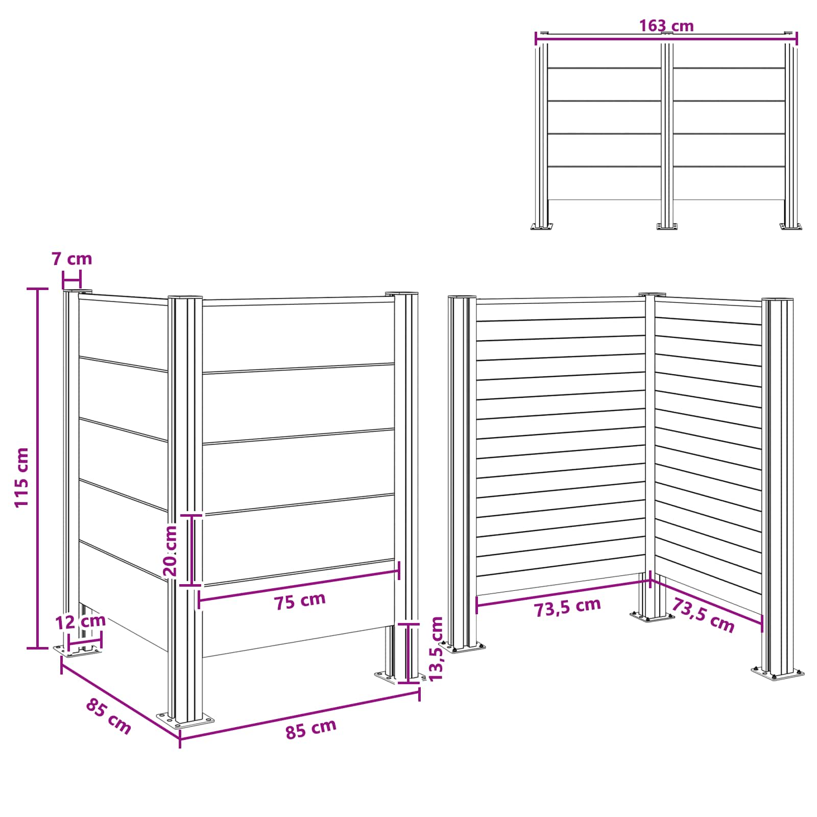 Afvalbak Schutting Grijs 85 x 85 x 115 cm Aluminium en WPC image 9