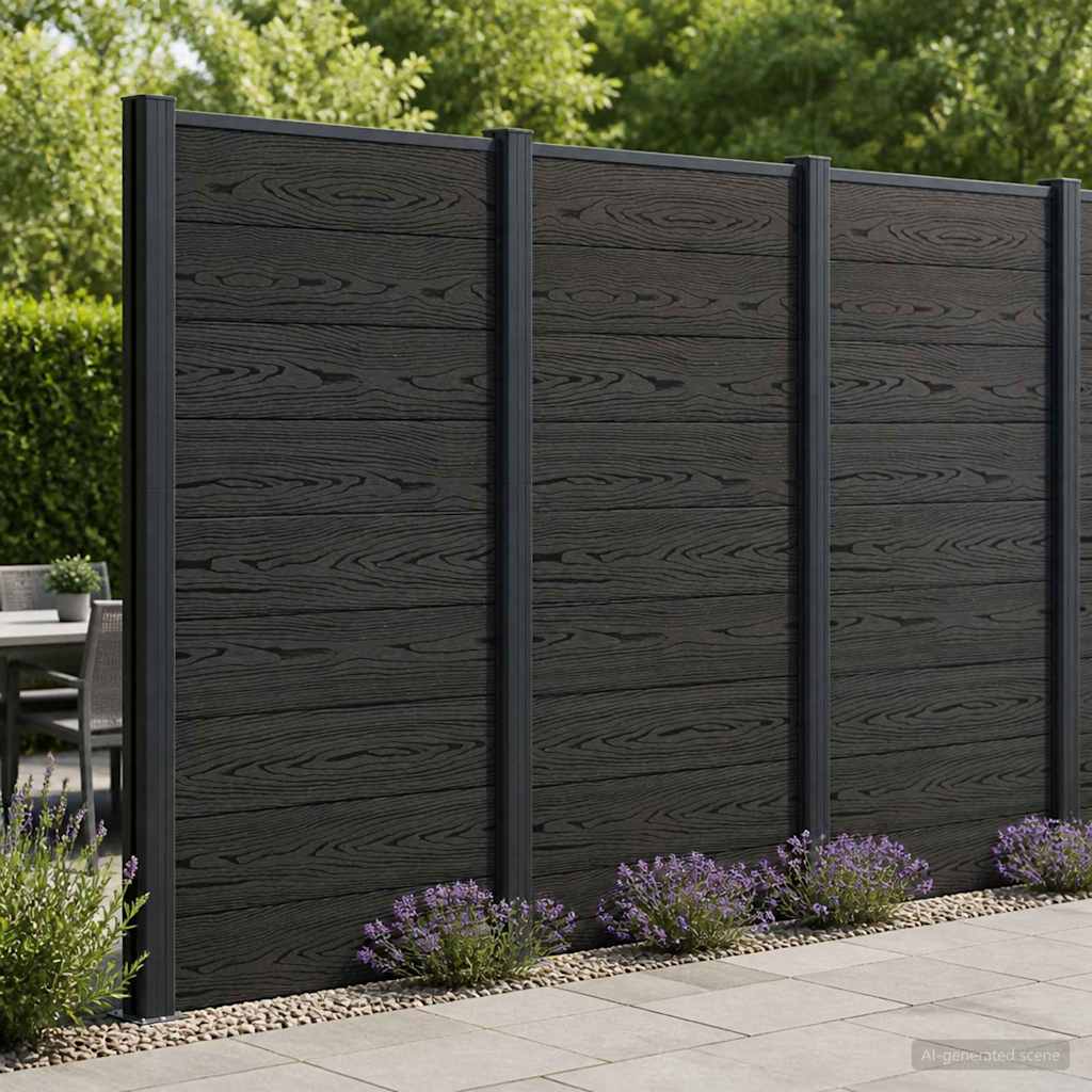 vidaXL Panou de Gardă WPC și Aluminiu Negru
