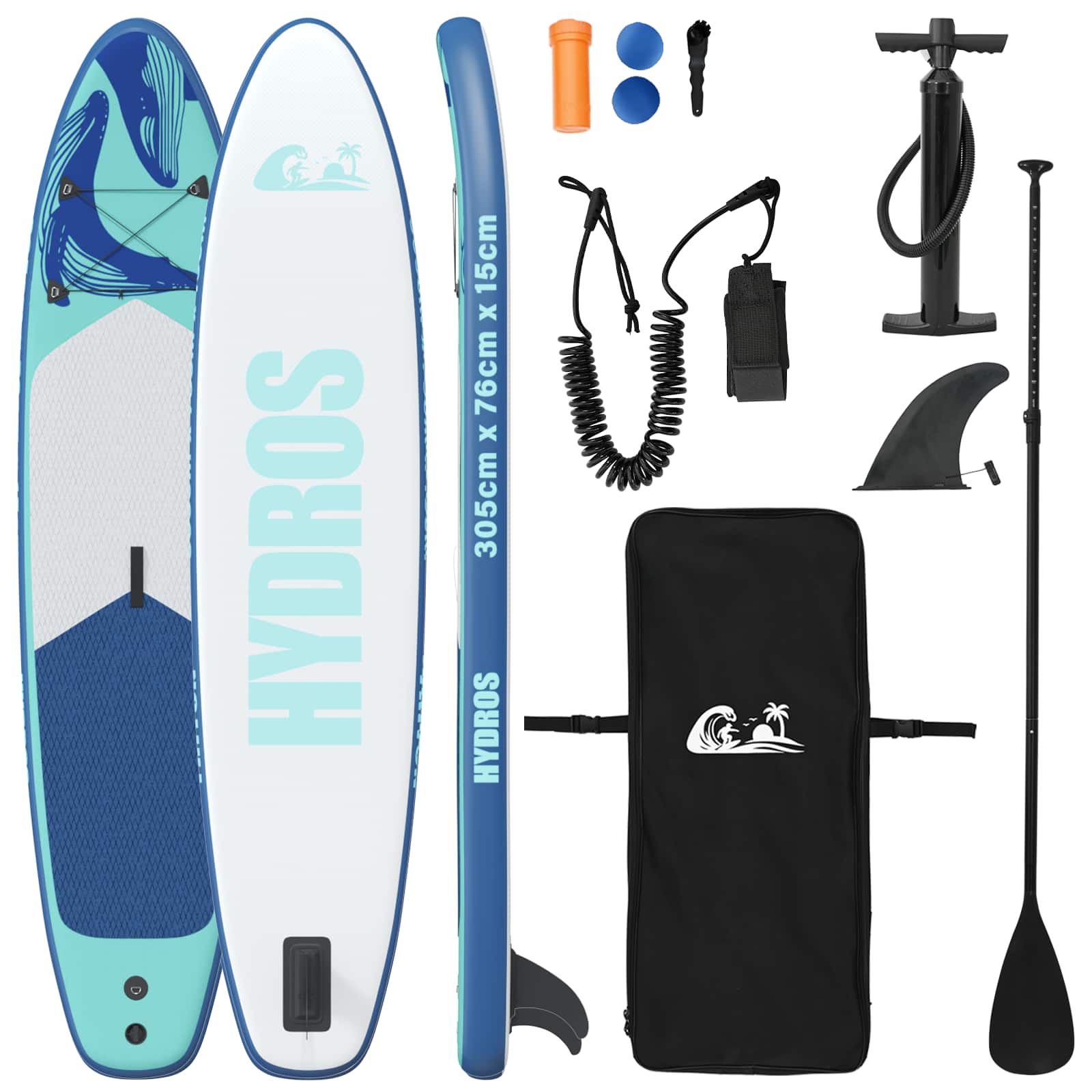 vidaXL nafukovací paddleboard HYDROS 305 x 76 x 15 cm Tyrkysová