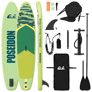 vidaXL SUP laud koos istmega 2-in-1 POSEIDON 305 x 76 x 15 cm Roheline