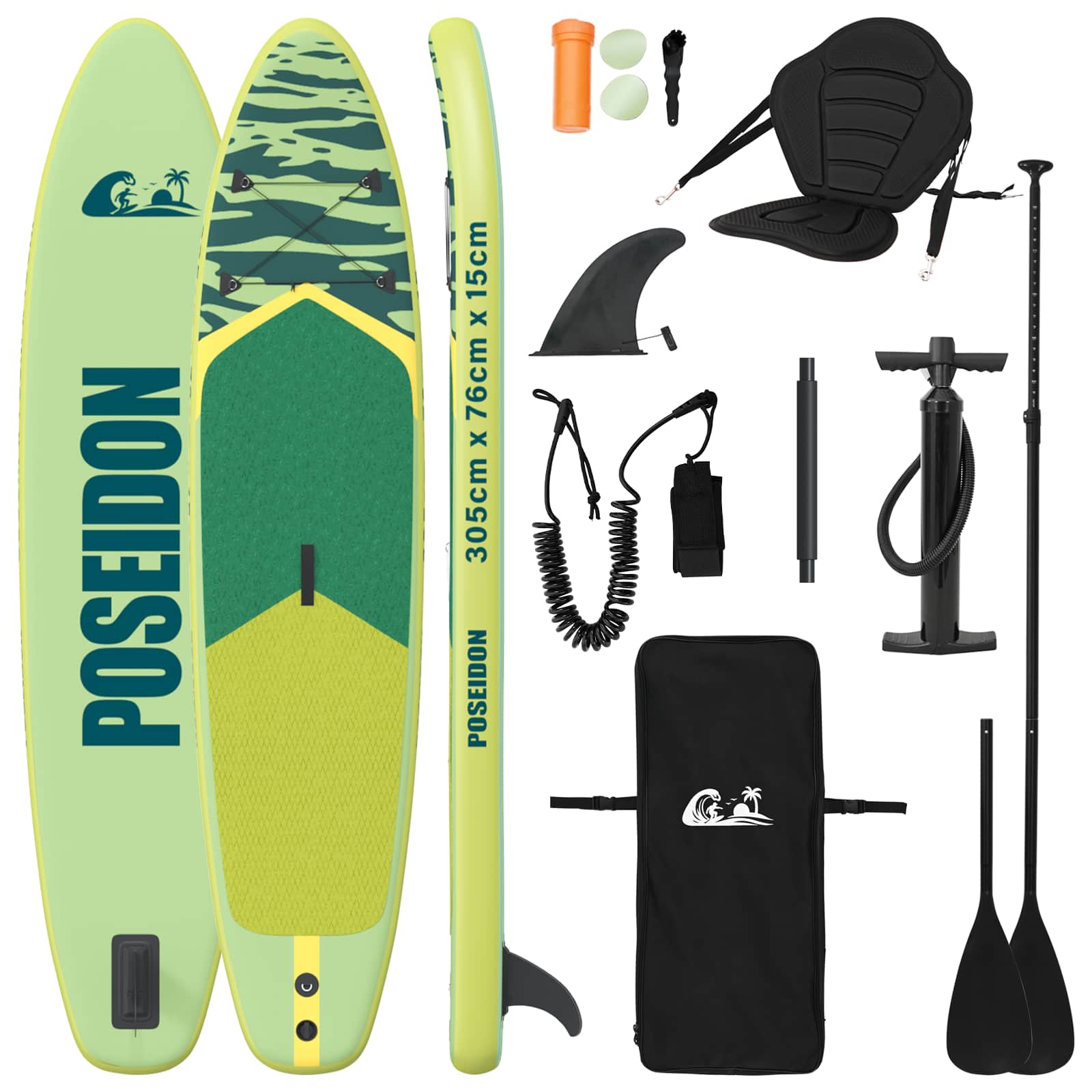 vidaXL SUP deska se sedátkem 2v1 POSEIDON 305 x 76 x 15 cm Zelená