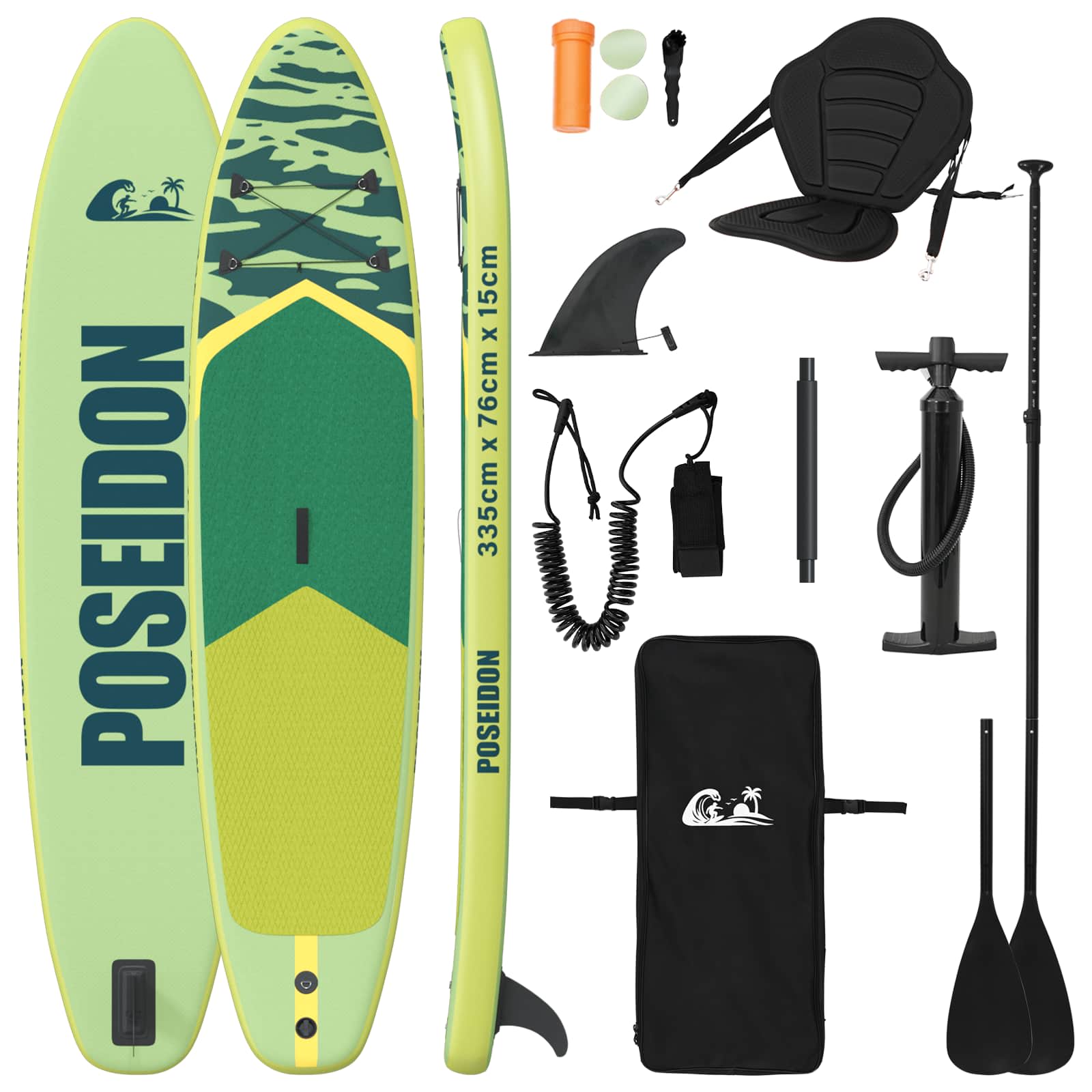vidaXL SUP deska se sedátkem 2v1 POSEIDON 335 x 76 x 15 cm Zelená