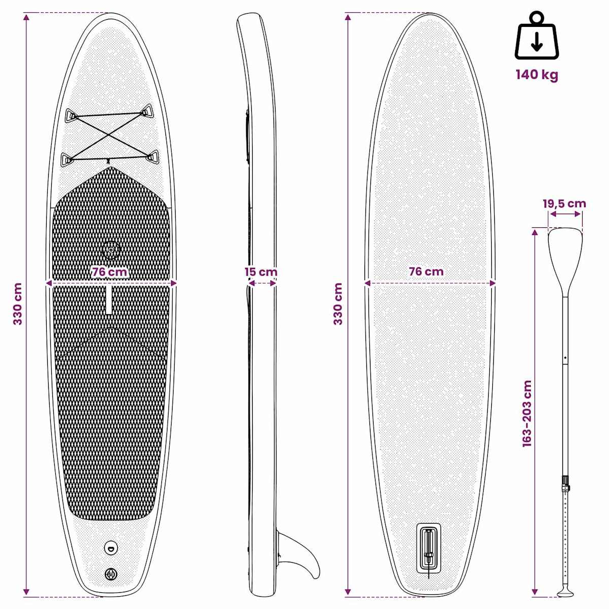 Oppusteligt SUP Board med Sejl APEX 330 x 76 x 15 cm - Billede 11