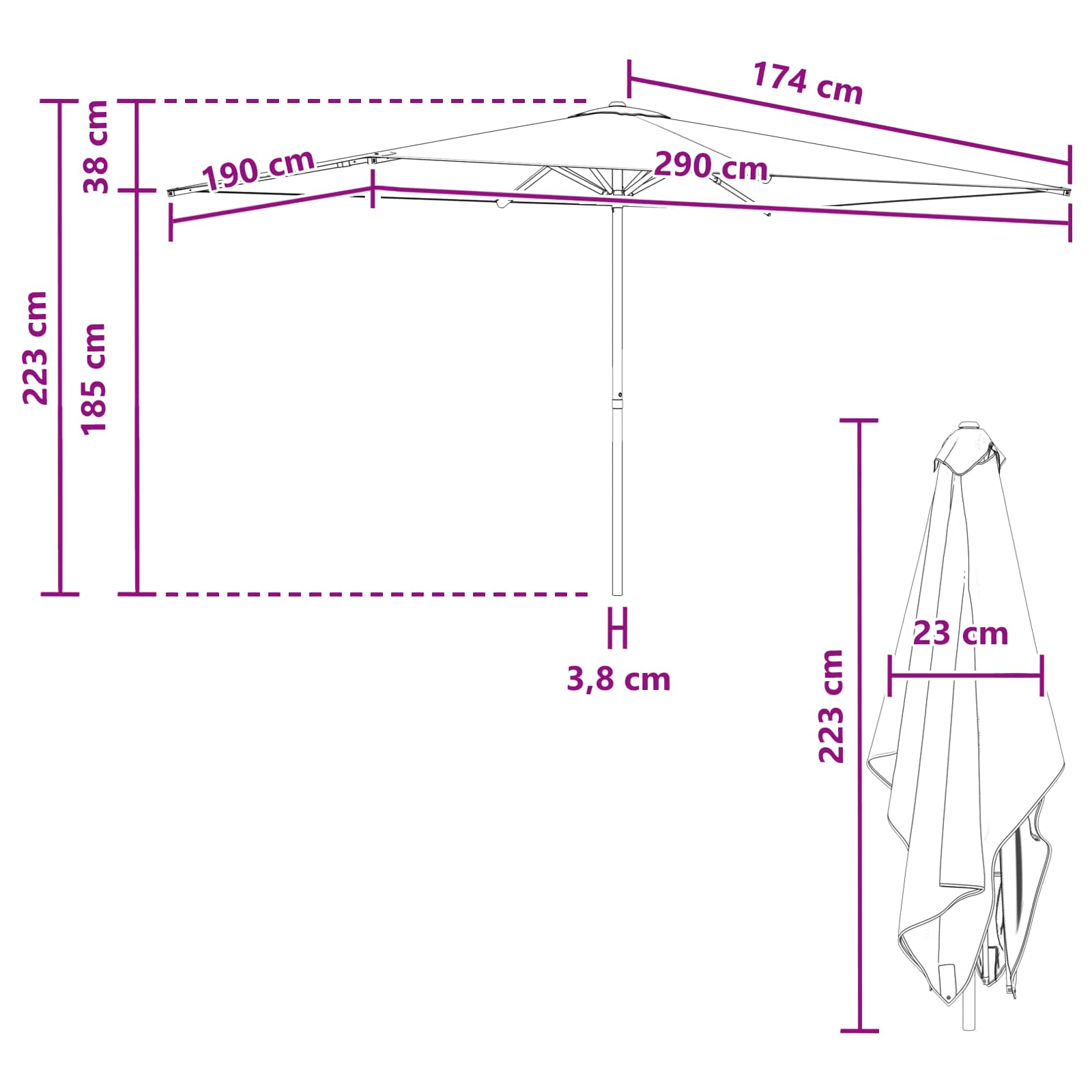 Vrtni dežnik 200 x 300 cm Poliester Pravokotna Taupe - slika 6