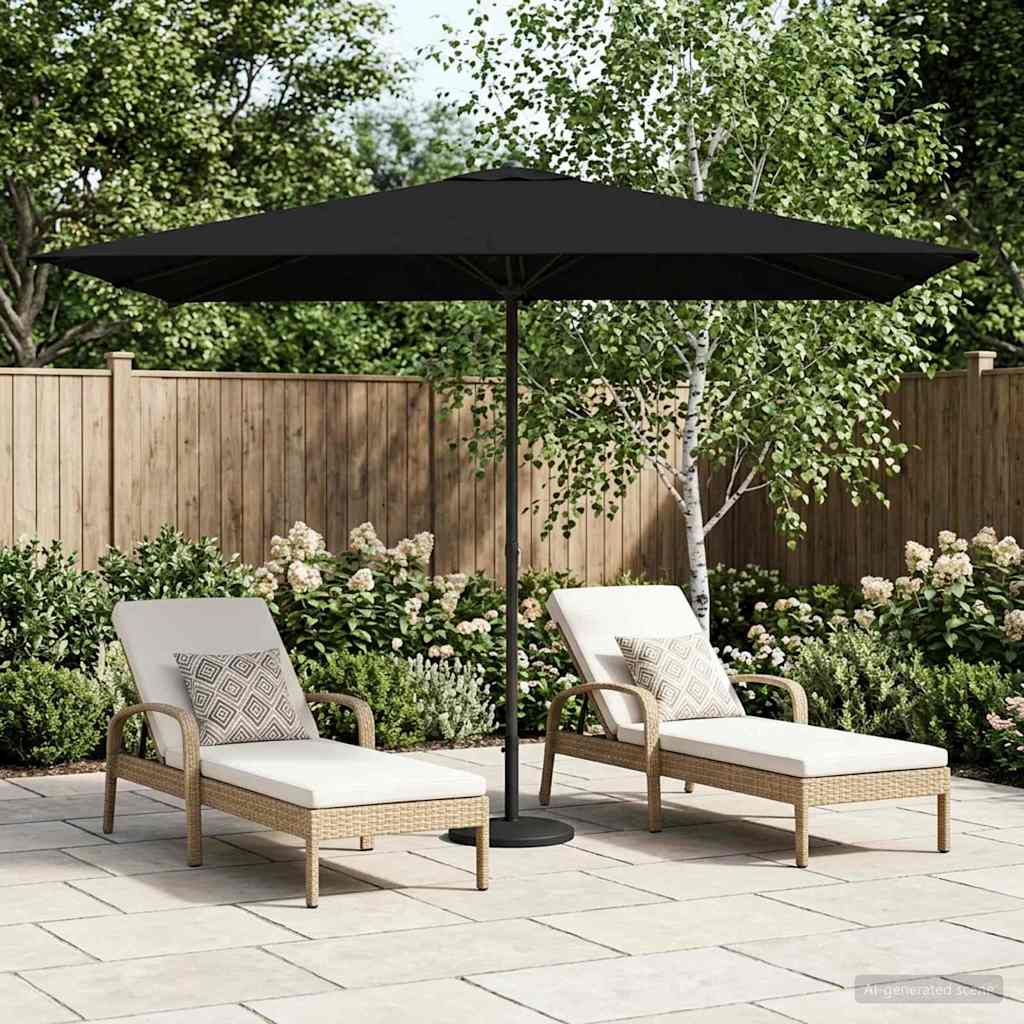 vidaXL Parasol de Grădină 200 x 300 cm Poliester Dreptunghiular Negru